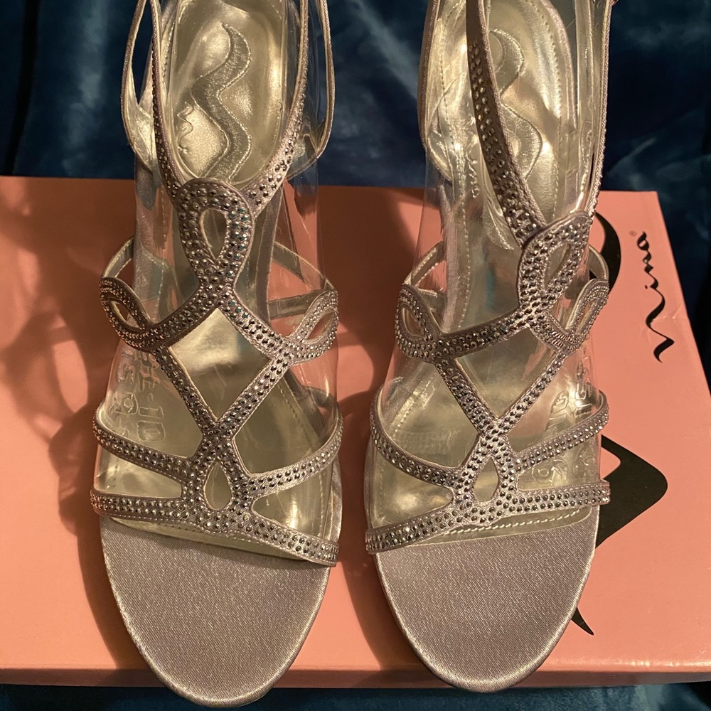 Nina Roxanne Royal Silver Rhinestone Sandal heels